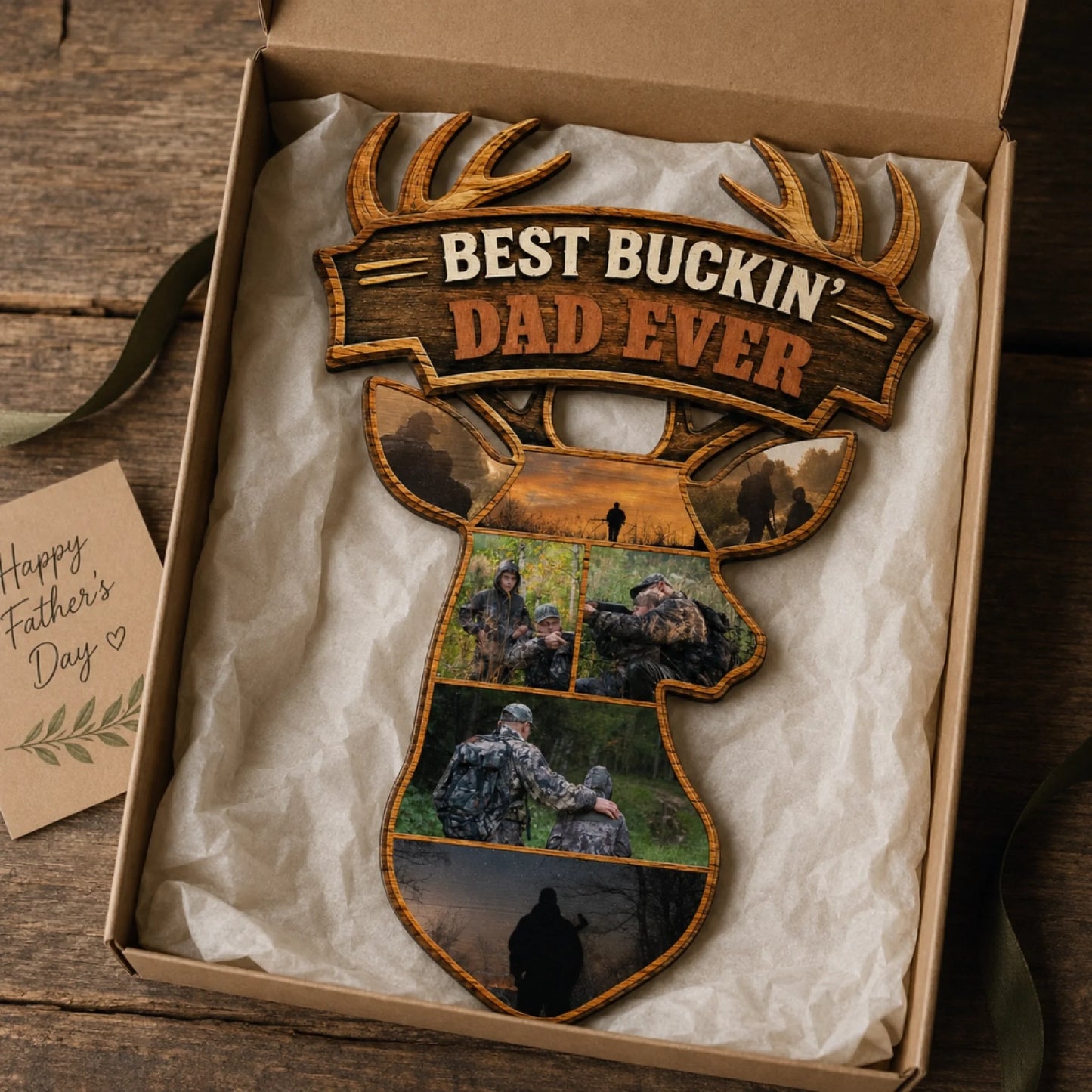 Best Buckin Dad Ever wood sign available in 12, 14, 16, and 18 inch sizes
