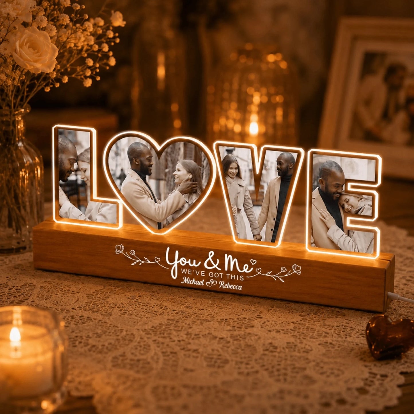 Custom couple LED night light for bedroom decor - personalized wedding and engagement gift