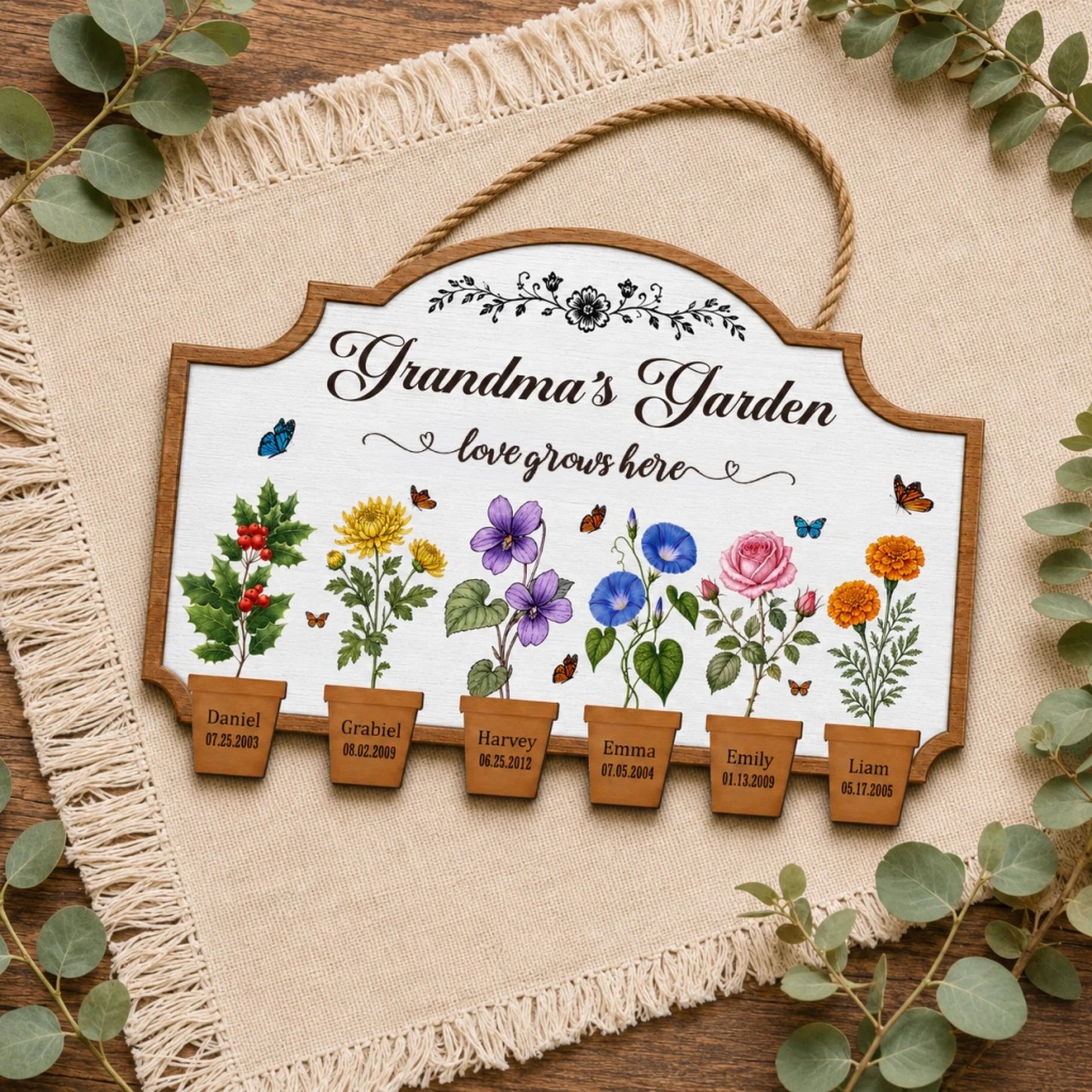 Grandma Garden Love Grows Here Sign Personalized with Family Names and Dates