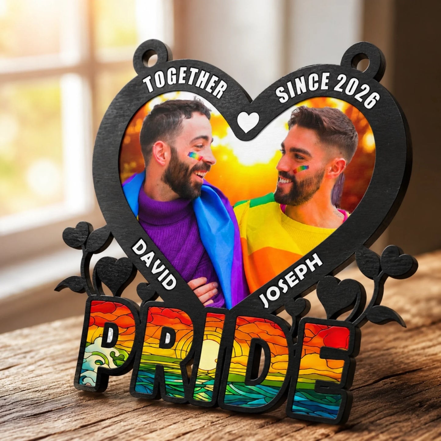 LGBT couple suncatcher ornament – personalized keepsake for Pride celebration
