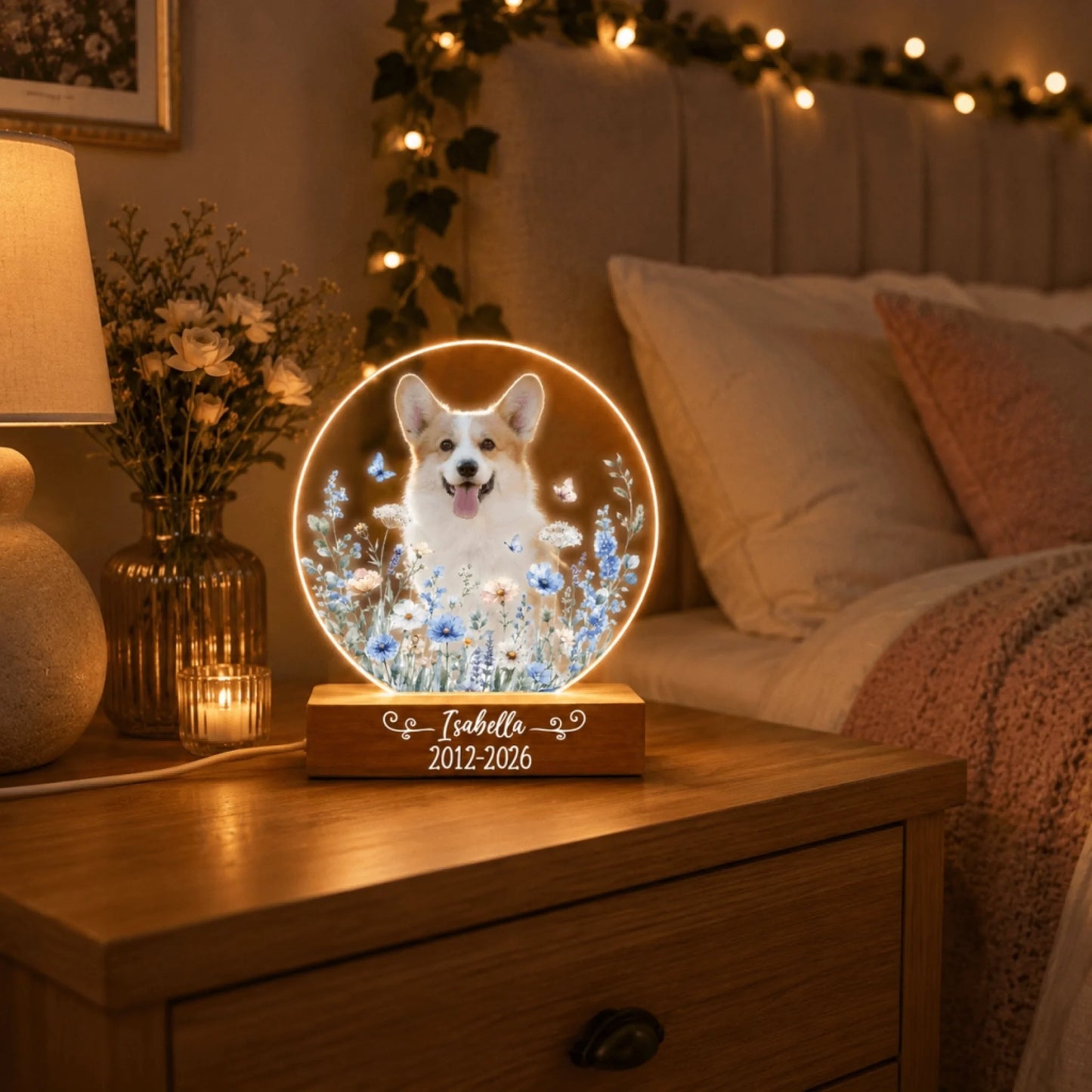 Personalized dog memorial LED night light custom photo name year - gift for pet lovers