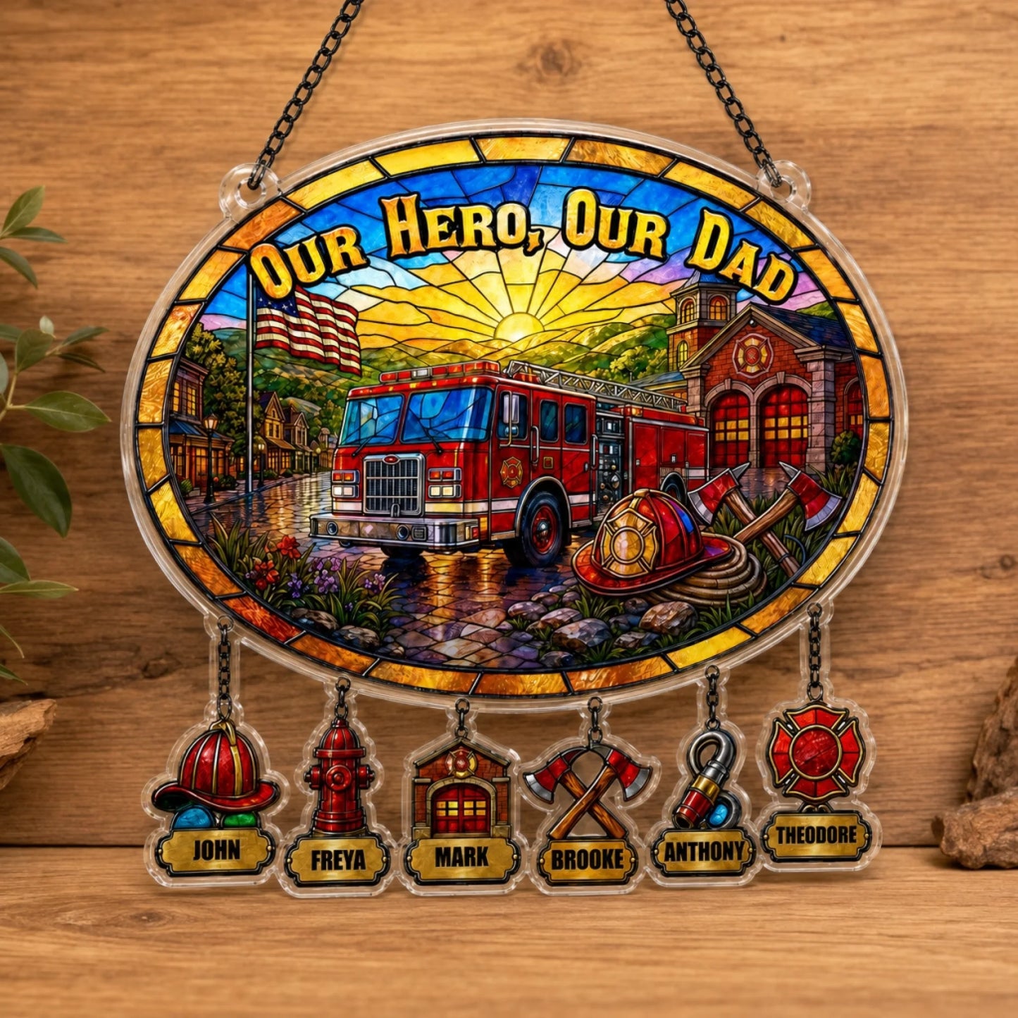 Personalized Fathers Day suncatcher gift from kids with custom names for dad