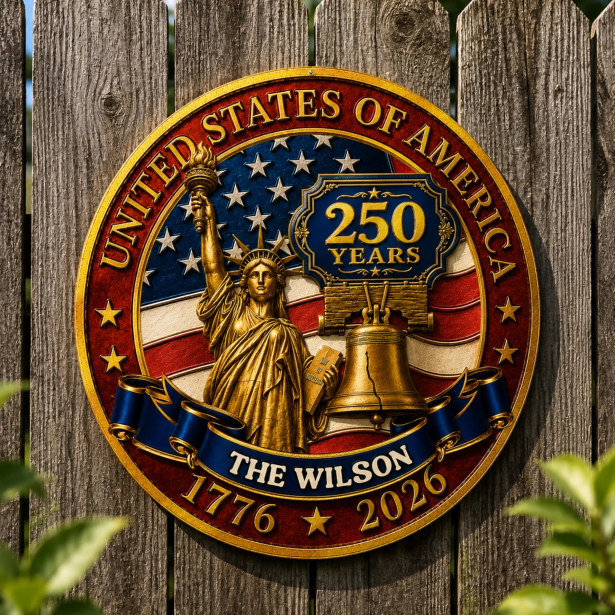 Personalized Patriotic Metal Sign 1776–2026 for Independence Day Family Gift