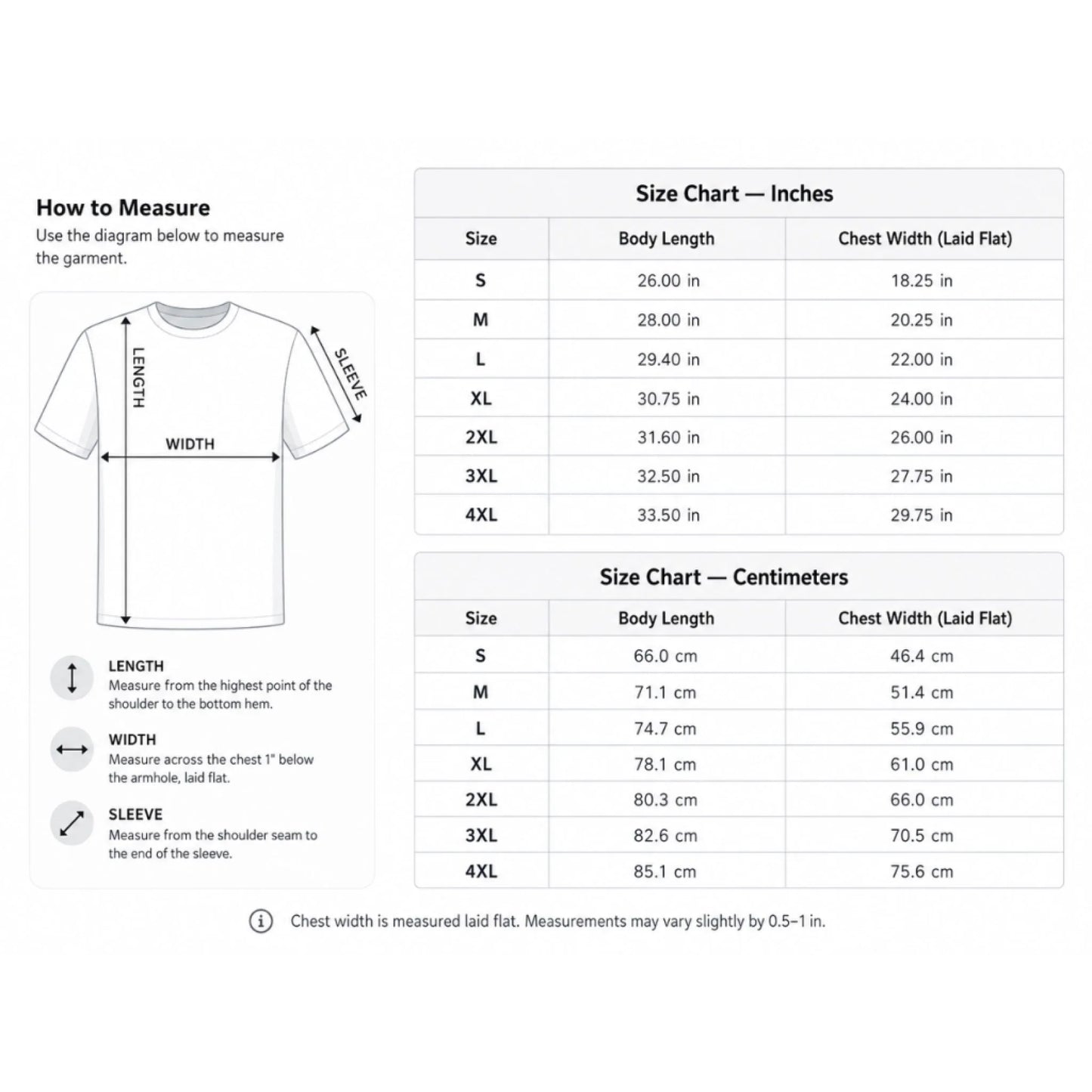 size chart t-shirt