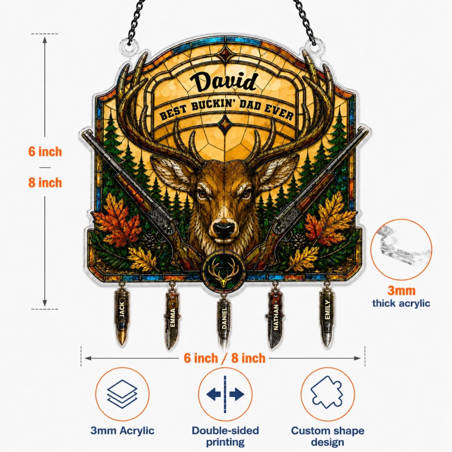 Best Buckin Dad suncatcher deer antler hunting design Father's Day gift