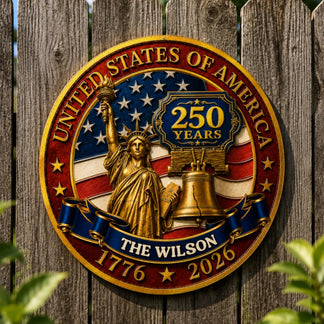 250th Anniversary personalized metal sign with 1776–2026 date – patriotic Independence Day family gift
