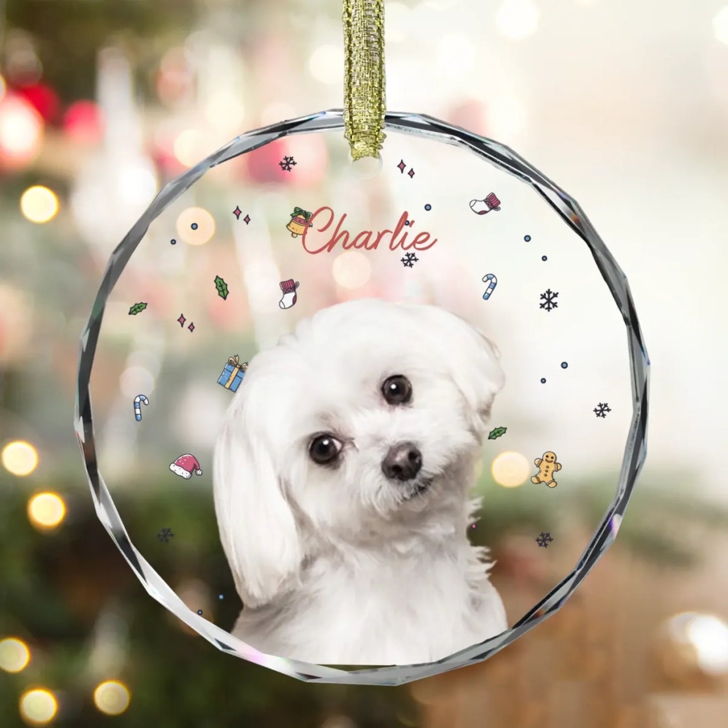 Personalized dog mom acrylic holiday ornament with custom pet photo and christmas icons - Jollimate