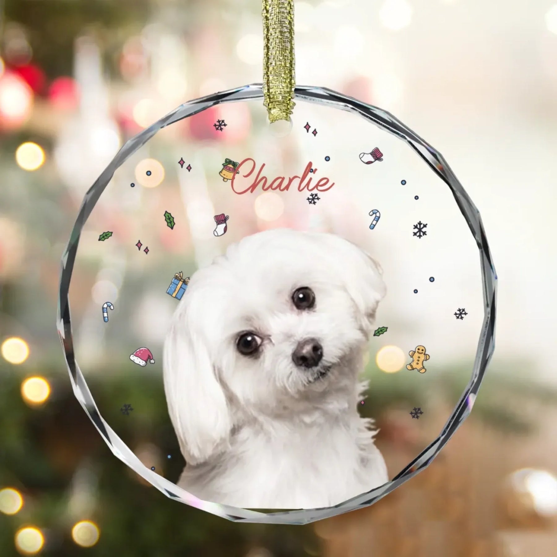 Personalized dog mom acrylic holiday ornament with custom pet photo and christmas icons - Jollimate