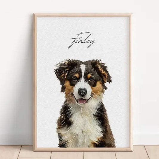 Personalized dog mom poster in white with custom watercolor dog portrait and name front view - Jollimate