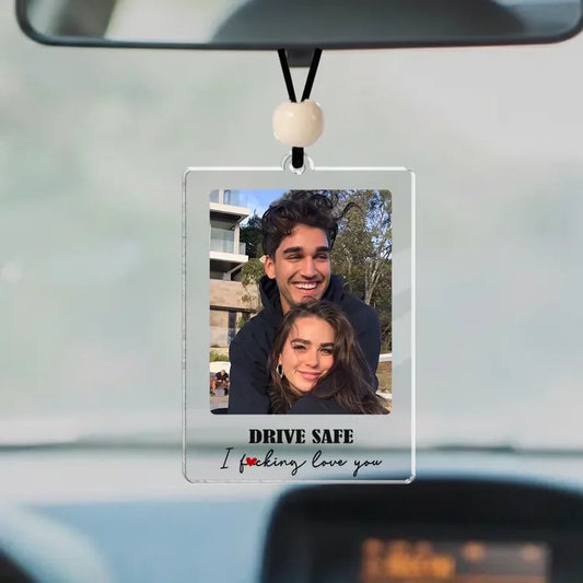 Couple - Valentine's Day - Personalized Photo Car Hanging Ornament, Valentine's Day Gift for Him, Gift for Her, Couple Gift, Couple Photo - Personalized Photo Car Hanger with Beaded String
