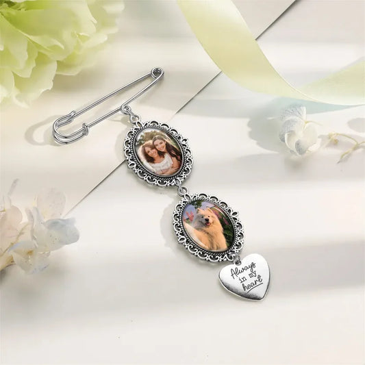 Memory Remembrance Pin - Bouquet Photo Pin - Bridal Bouquet Photo Charm, Bouquet Rememberance Charm - Personalized Photo Memory Remembrance Pin
