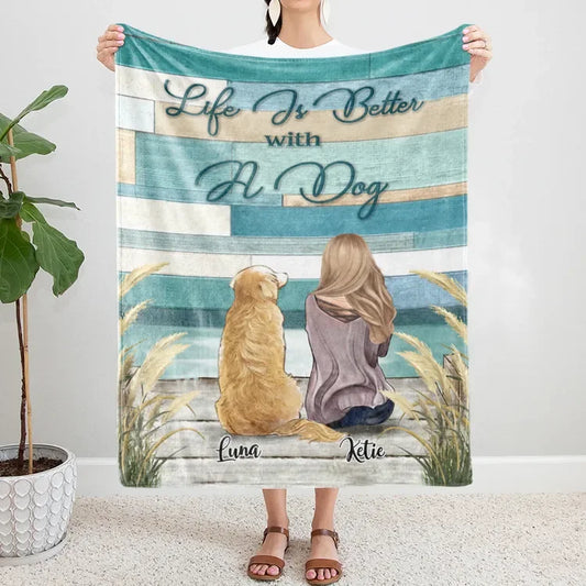 Girl And Dogs - Life Is Better With A Dog - Blanket - Personalized Blanket