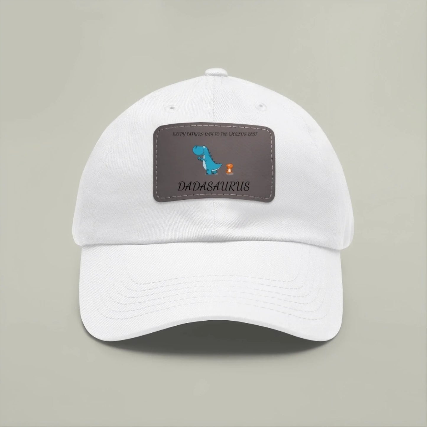 Personalized white hat with dadasaurus dinosaur fathers day design front view - Jollimate