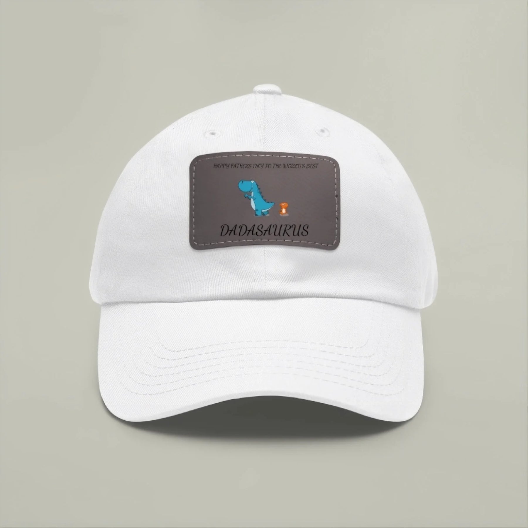 Personalized white hat with dadasaurus dinosaur fathers day design front view - Jollimate