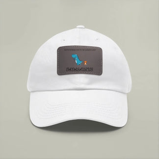 Personalized white hat with dadasaurus dinosaur fathers day design front view - Jollimate
