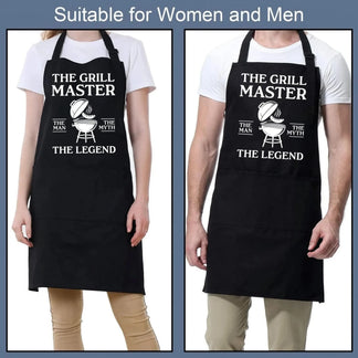 Personalized black apron with grill master bbq legend design front view - Jollimate