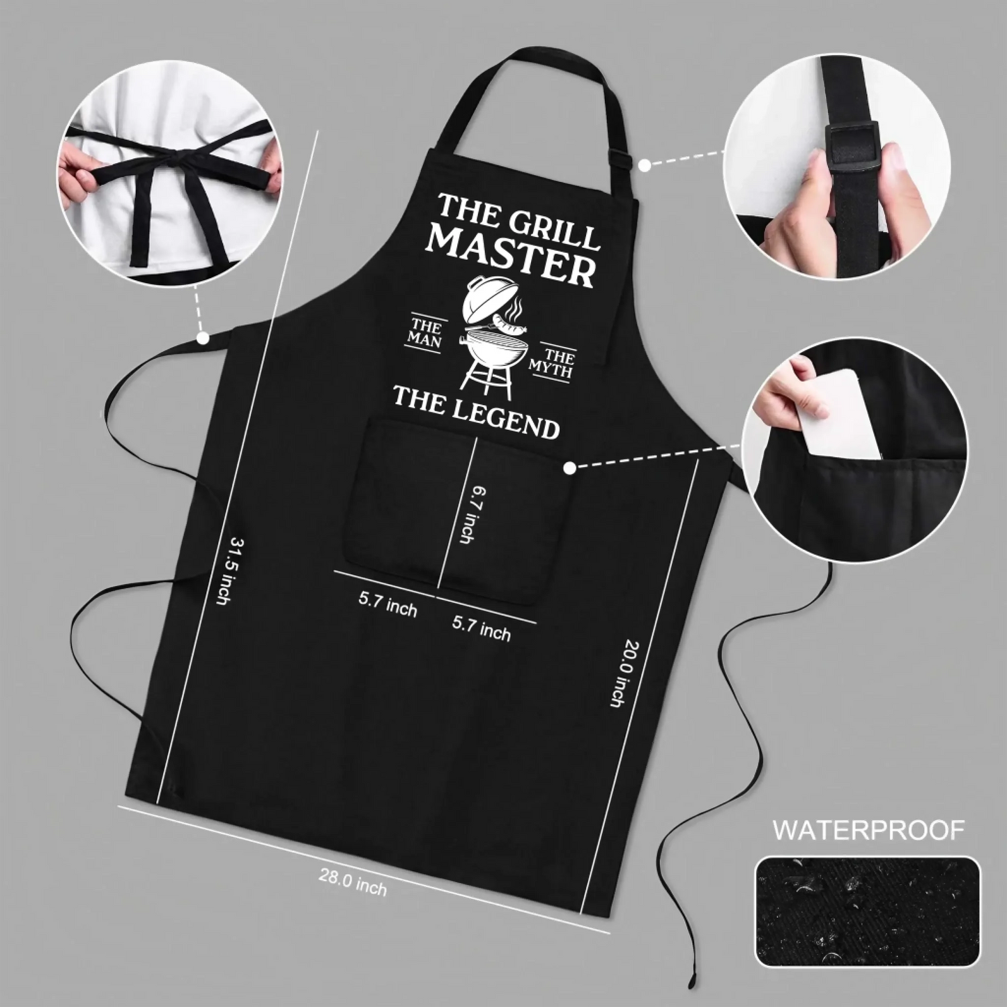 Personalized black apron with grill master bbq legend design front view - Jollimate