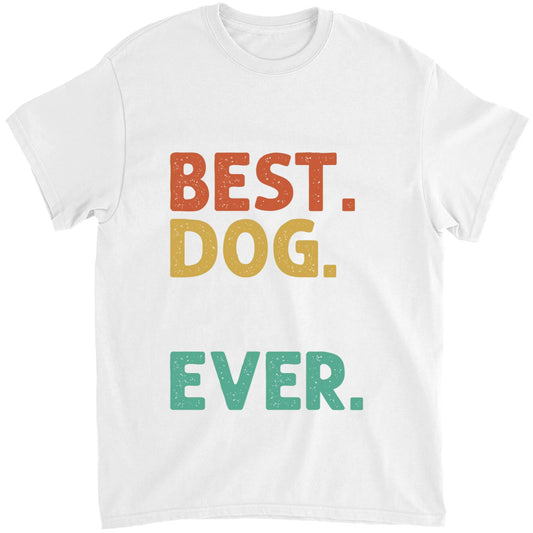 Personalized dog lover t-shirt in white with best dog ever colorful text front view - Jollimate