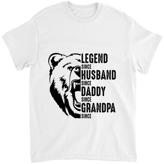 Personalized grandpa t-shirt in white with bear legend since husband daddy grandpa design front view - Jollimate