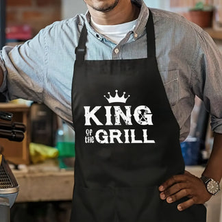 Personalized black apron with lets cook text and kitchen tools front view - Jollimate