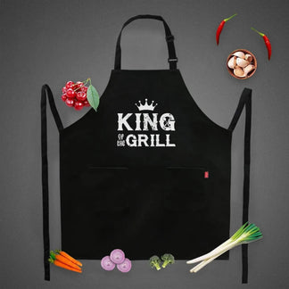 Personalized black apron with lets cook text and kitchen tools front view - Jollimate
