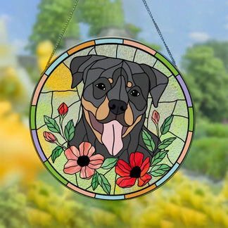 Custom glass suncatcher with floral butterfly stained glass design front view - Jollimate