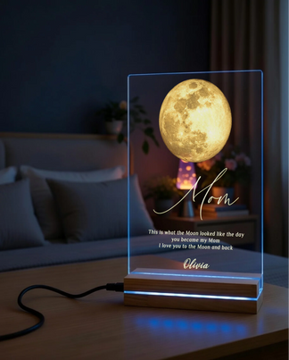Personalized Mom Acrylic Plaque - This Is What The Moon Looked Like The Day You Became My Mom Custom Photo Date Gift For Family, Mothers Day Gift For Her