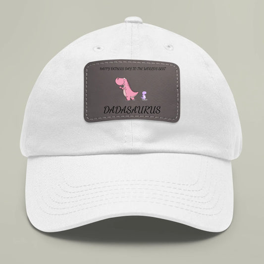 Personalized white hat with dadasaurus dinosaur fathers day design front view - Jollimate