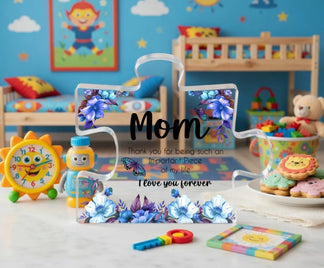 Personalized mom acrylic puzzle plaque with blue flowers and butterflies front view - Jollimate