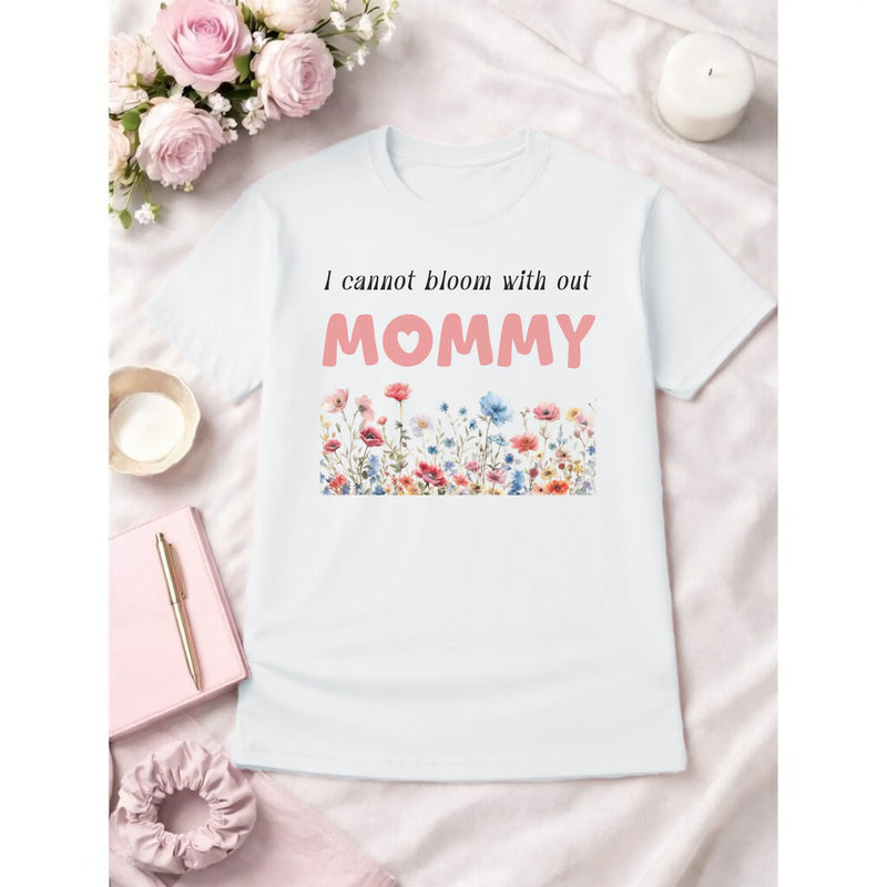 tshirt-white-5Personalized mommy t-shirt in white with wildflowers graphic and text front view - Jollimate