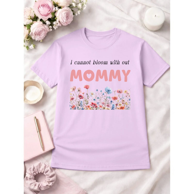 Personalized mommy t-shirt in orchid with wildflowers graphic and text front view - Jollimate