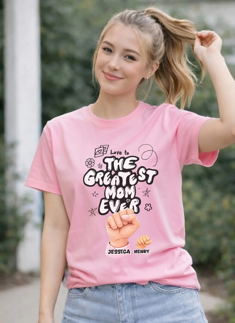 Best Mom Ever Fist Bump Personalized T-Shirt Blossom pink, personalized mom gift, cute custom mommy shirt