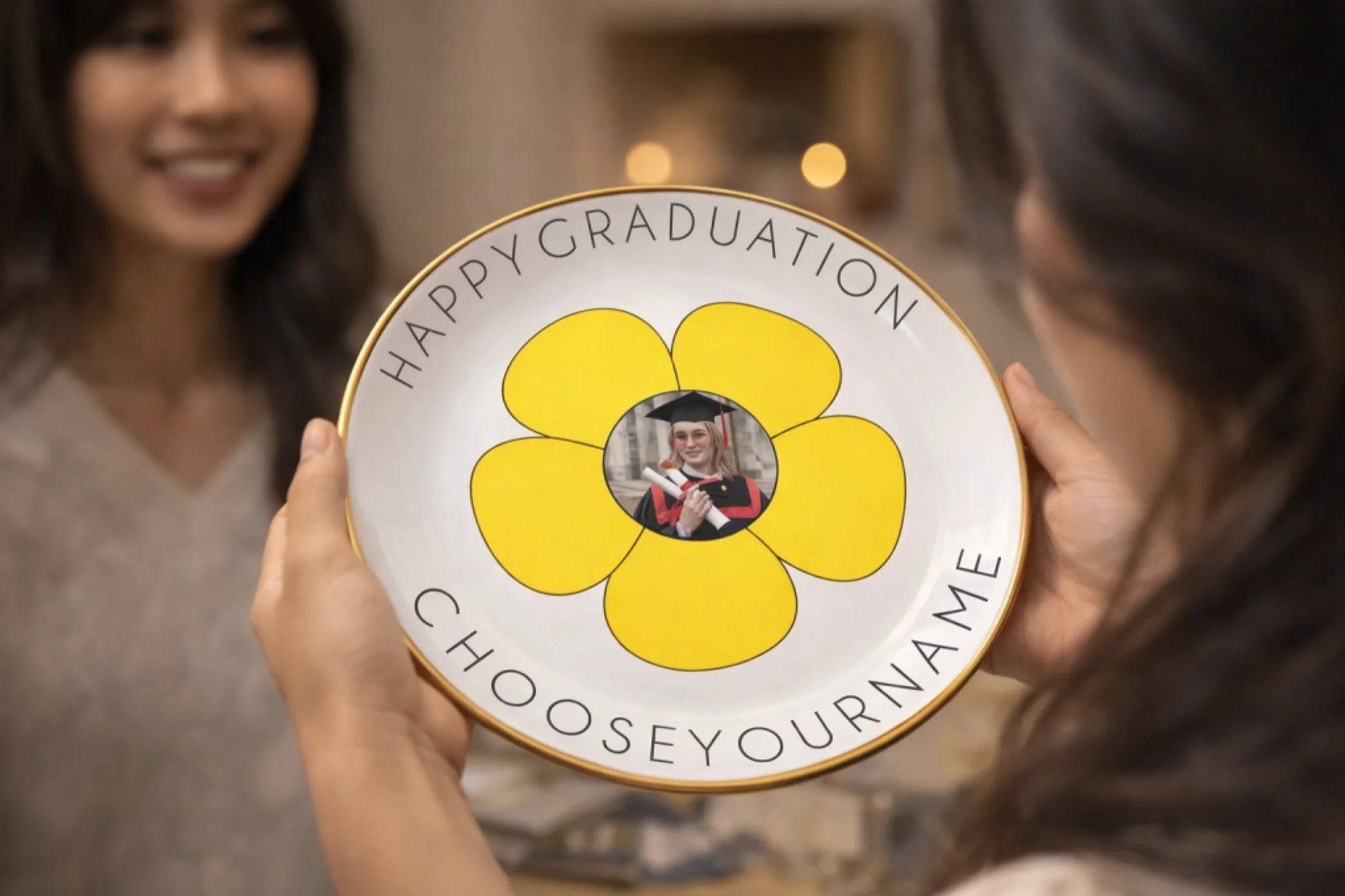 Personalized graduation dish presented with care