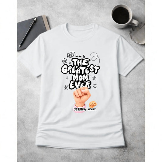 Best Mom Ever Fist Bump Personalized T-Shirt White, custom gift for mom grandma, unique Mother's Day shirt