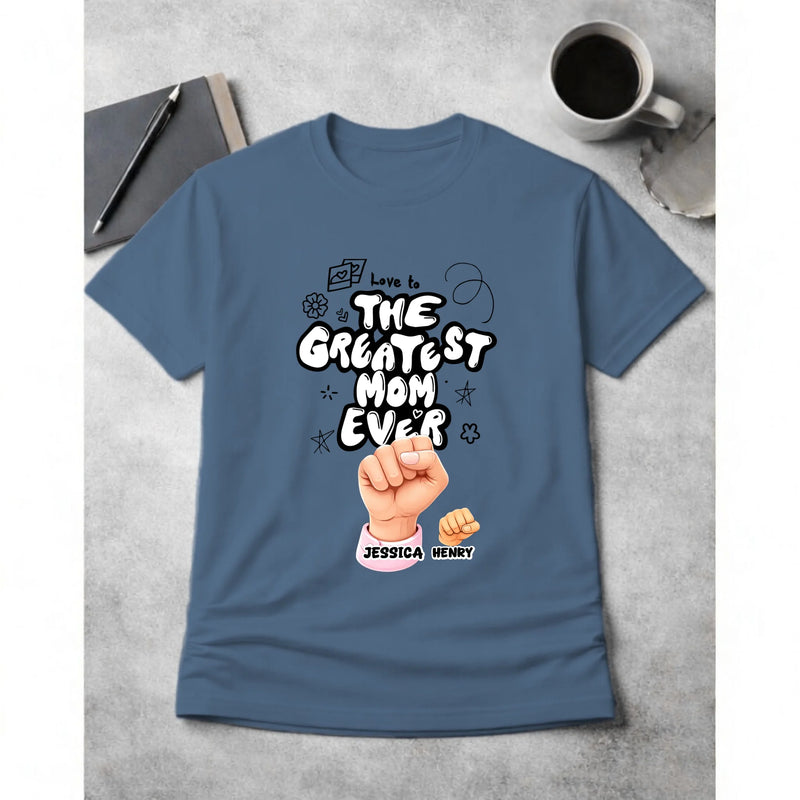 Best Mom Ever Fist Bump Personalized T-Shirt Blue Jean color, custom mom grandma shirt, Mother's Day gift idea