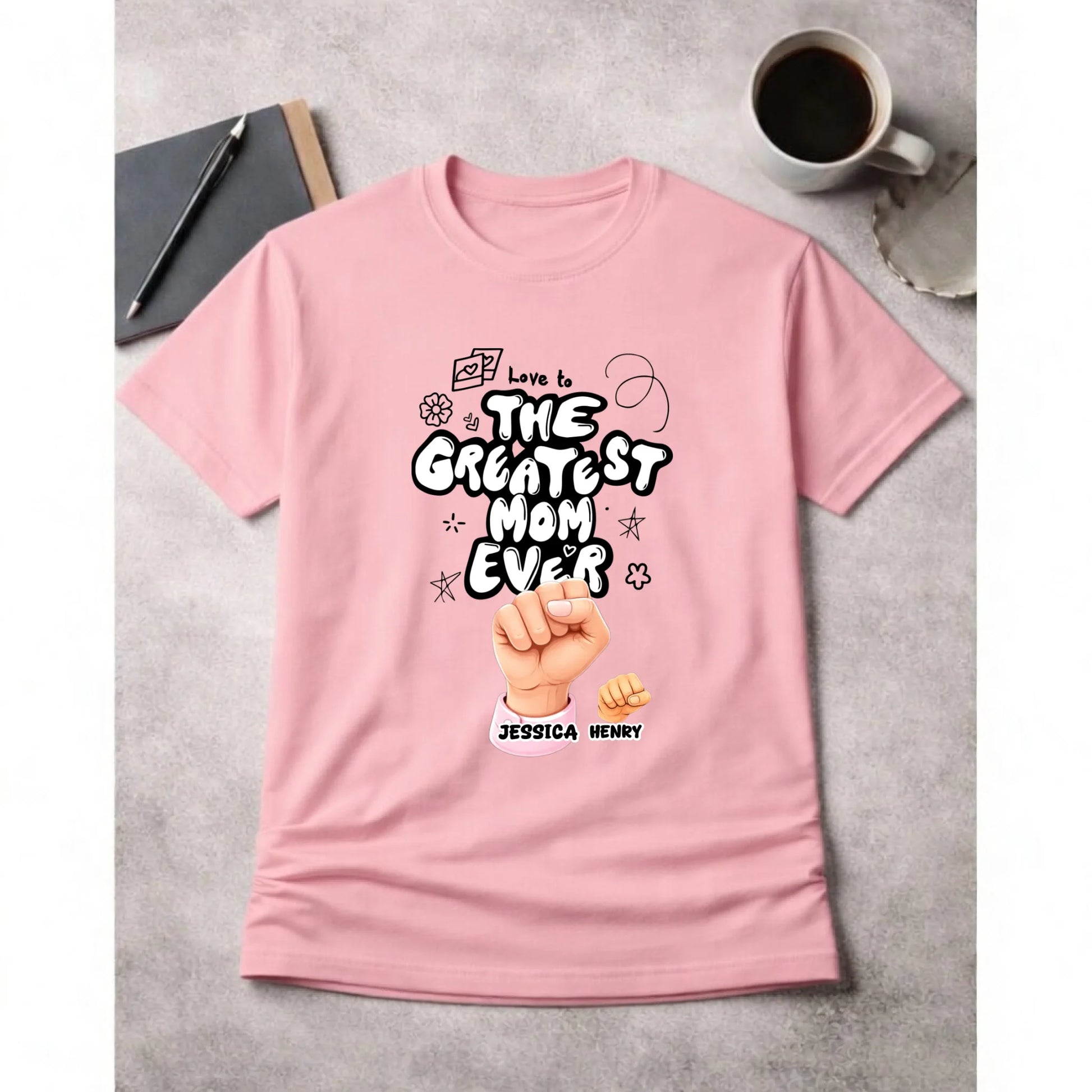 Best Mom Ever Fist Bump Personalized T-Shirt Blossom pink, personalized mom gift, cute custom mommy shirt