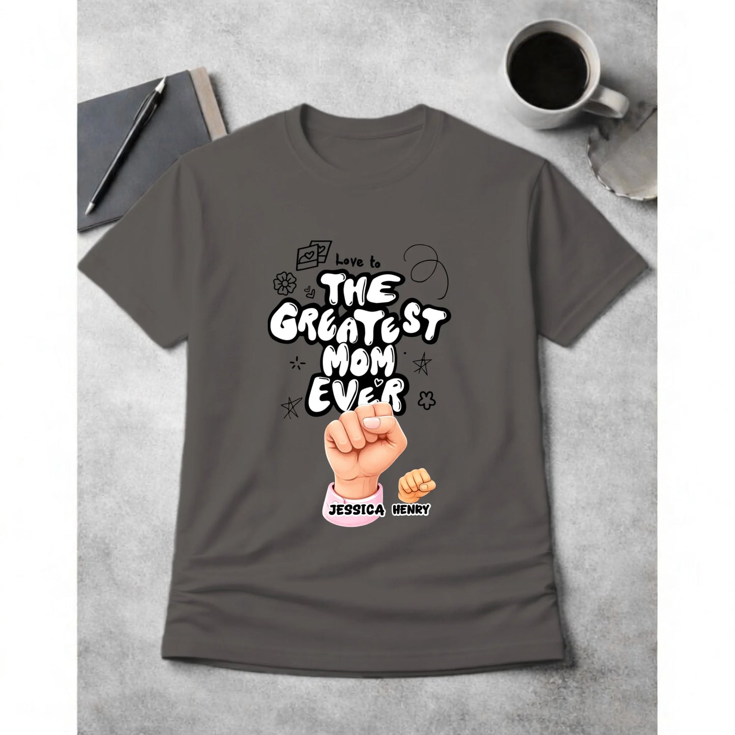 Best Mom Ever Fist Bump Personalized T-Shirt Pepper color, custom mom shirt, gift for grandma mama