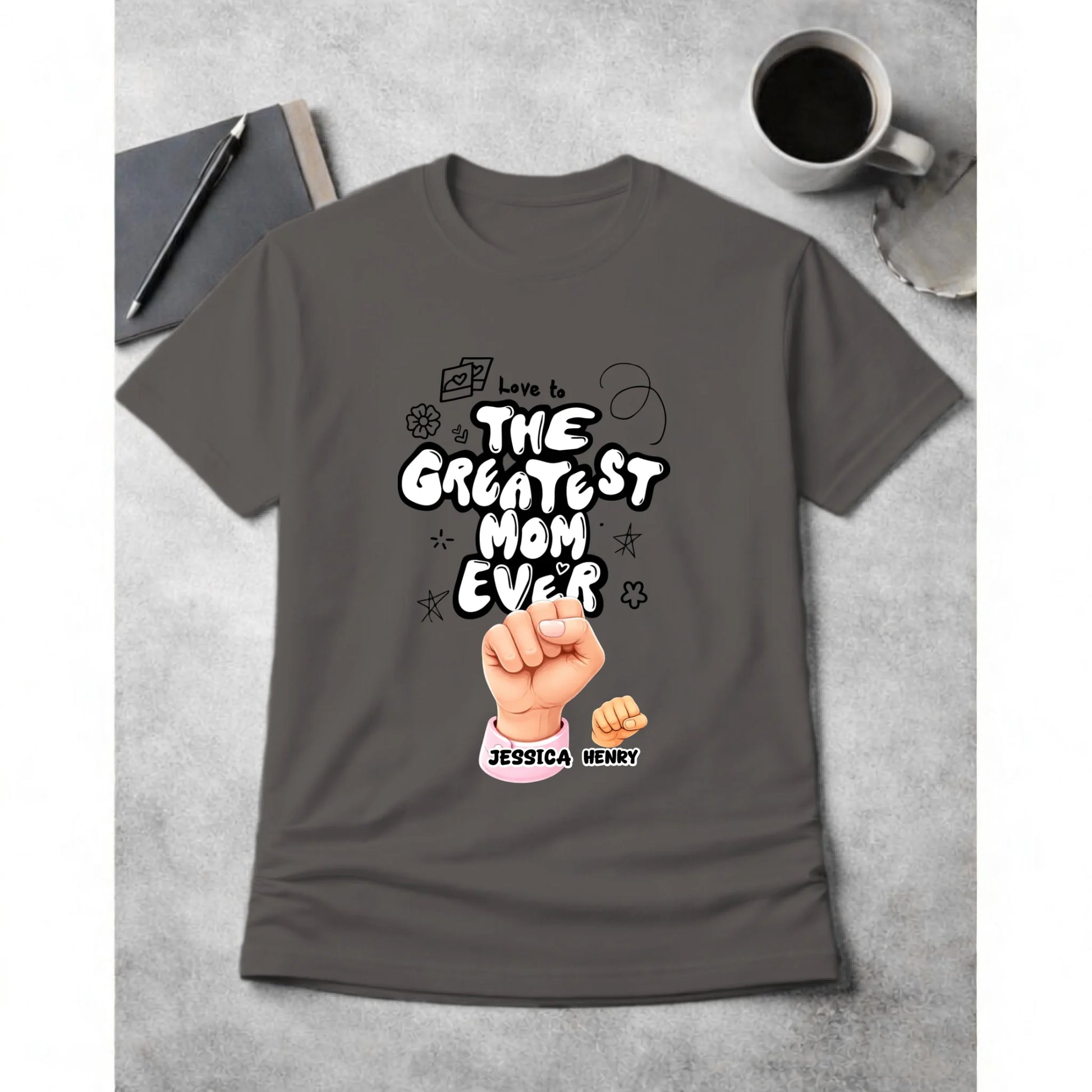 Best Mom Ever Fist Bump Personalized T-Shirt Pepper color, custom mom shirt, gift for grandma mama