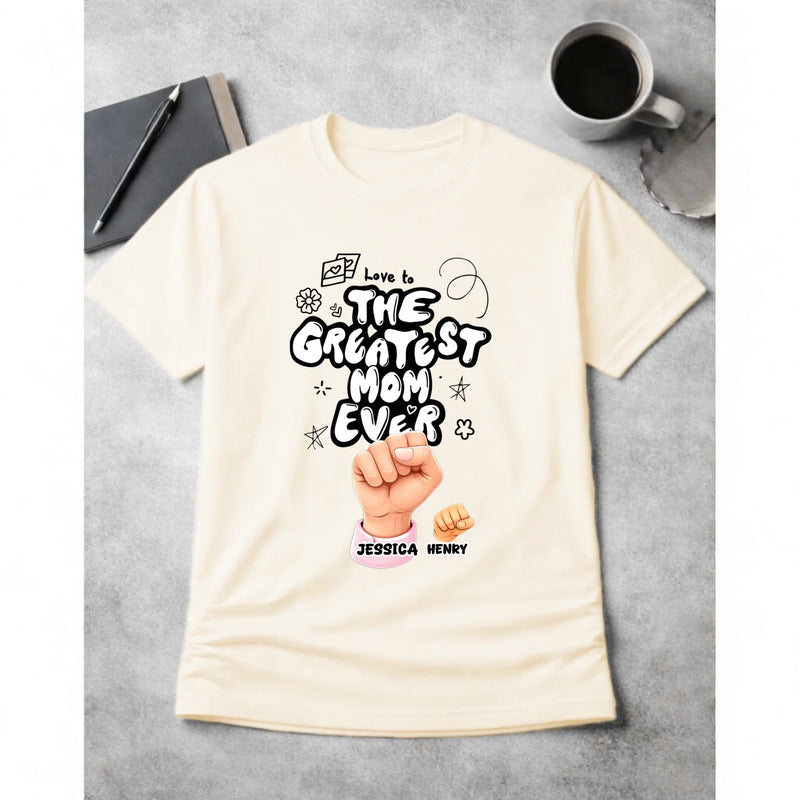 Best Mom Ever Fist Bump Personalized T-Shirt Ivory, personalized gift for mom, custom family shirt