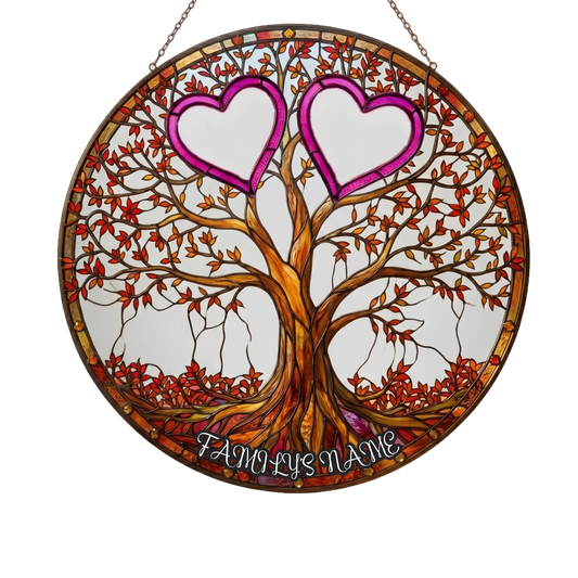 Personalized acrylic suncatcher with colorful heart tree of life hanging decor front view - Jollimate
