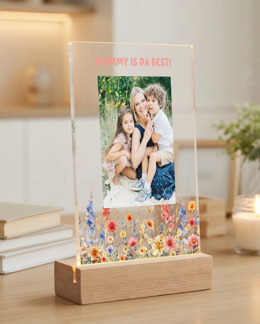 Custom clear acrylic plaque with mom photo and floral design front view - Jollimate