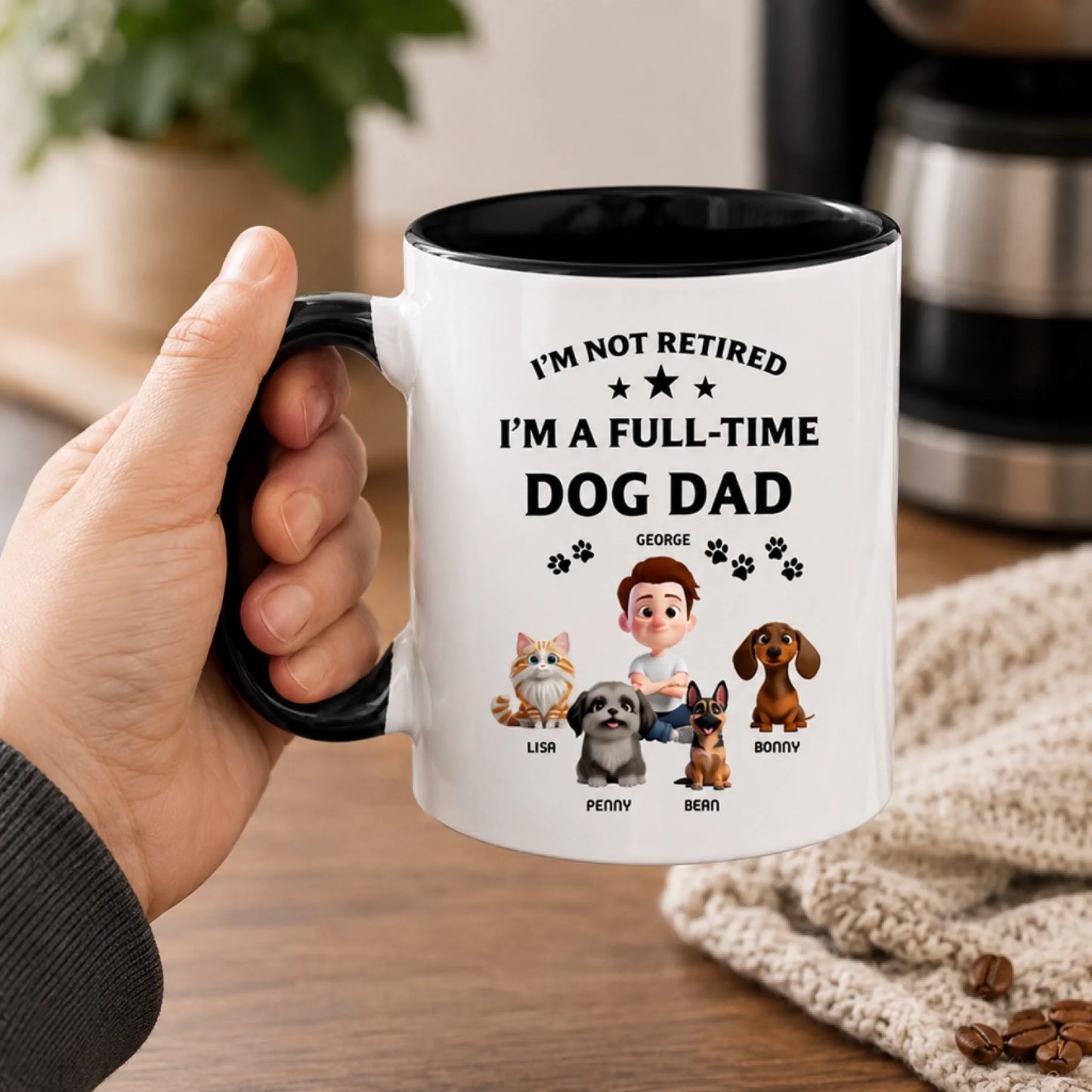 Personalized Dog Dad Mug, Custom Pet Names Gift For Dog Lovers, Funny Full-Time Pet Dad Design, Birthday Gift - Jollimate