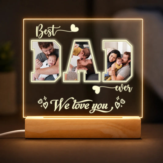 Dad Personalized LED Night Light - Custom Daddy & Kid Photo  - Father’s Day Room Decor Gift - Best Dad Ever We Love You - Jollimate