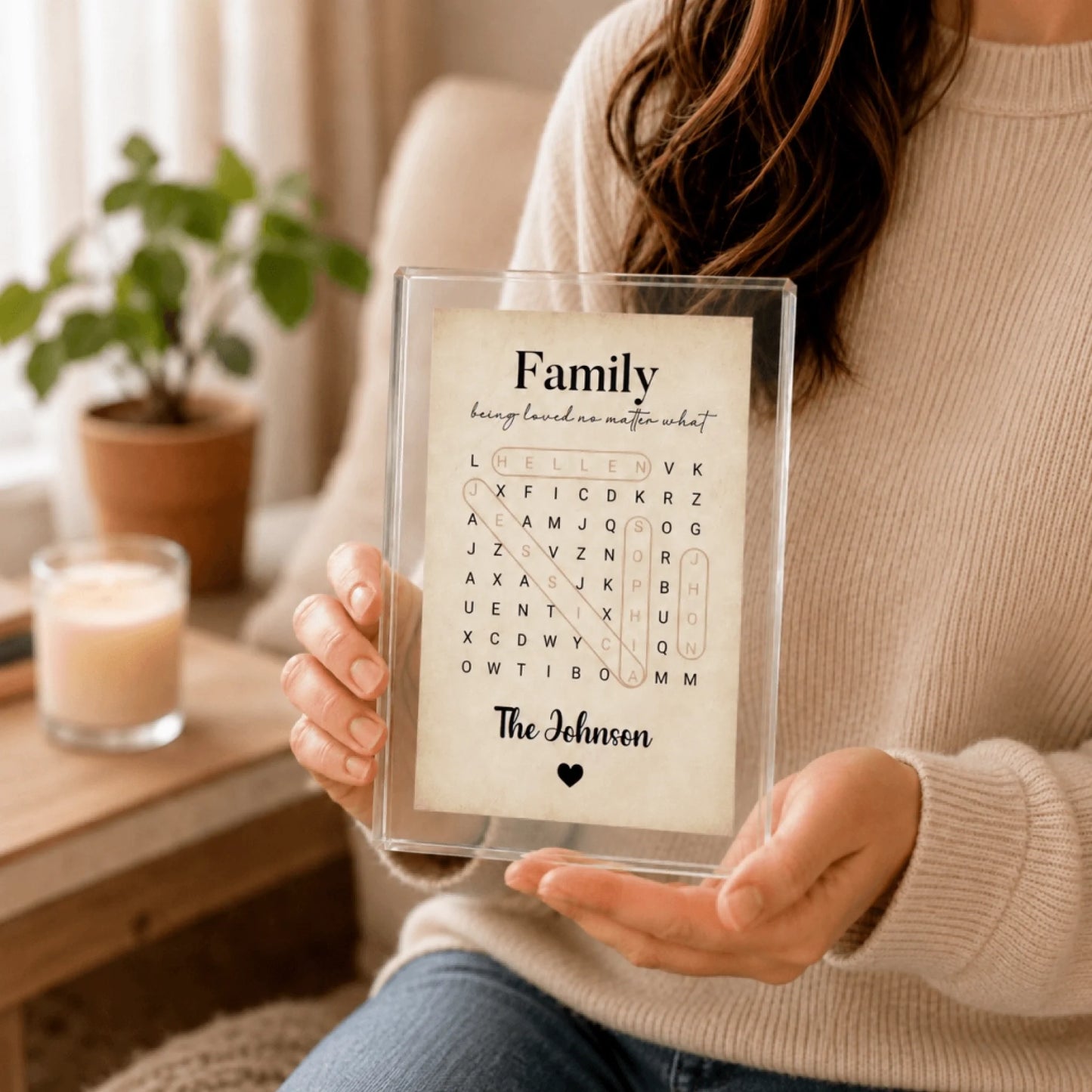 Personalized Family Acrylic Plaque, Custom Names Gift For Loved Ones, Sentimental Family Name Keepsake, Word Search Design