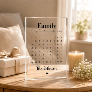 Personalized Family Acrylic Plaque, Custom Names Gift For Loved Ones, Sentimental Family Name Keepsake, Word Search Design