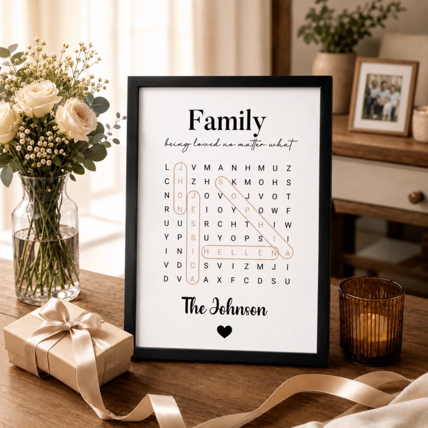 Family Personalized Poster With Frame - Custom Name & Family Name - 12x8 To 30x20 - Word Search Wall Art Gift - Jollimate