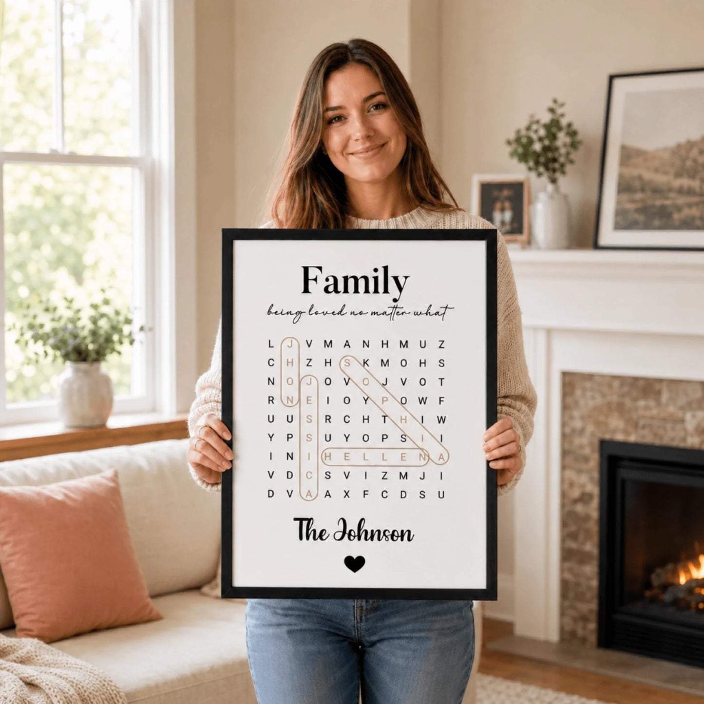 Family Personalized Poster With Frame - Custom Name & Family Name - 12x8 To 30x20 - Word Search Wall Art Gift - Jollimate