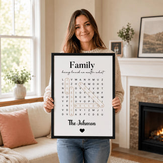 Family Personalized Poster With Frame - Custom Name & Family Name - 12x8 To 30x20 - Word Search Wall Art Gift - Jollimate