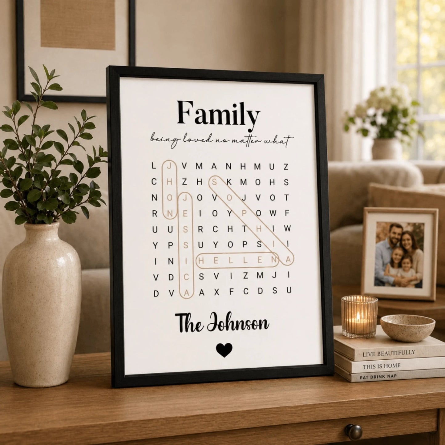 Family Personalized Poster With Frame - Custom Name & Family Name - 12x8 To 30x20 - Word Search Wall Art Gift - Jollimate