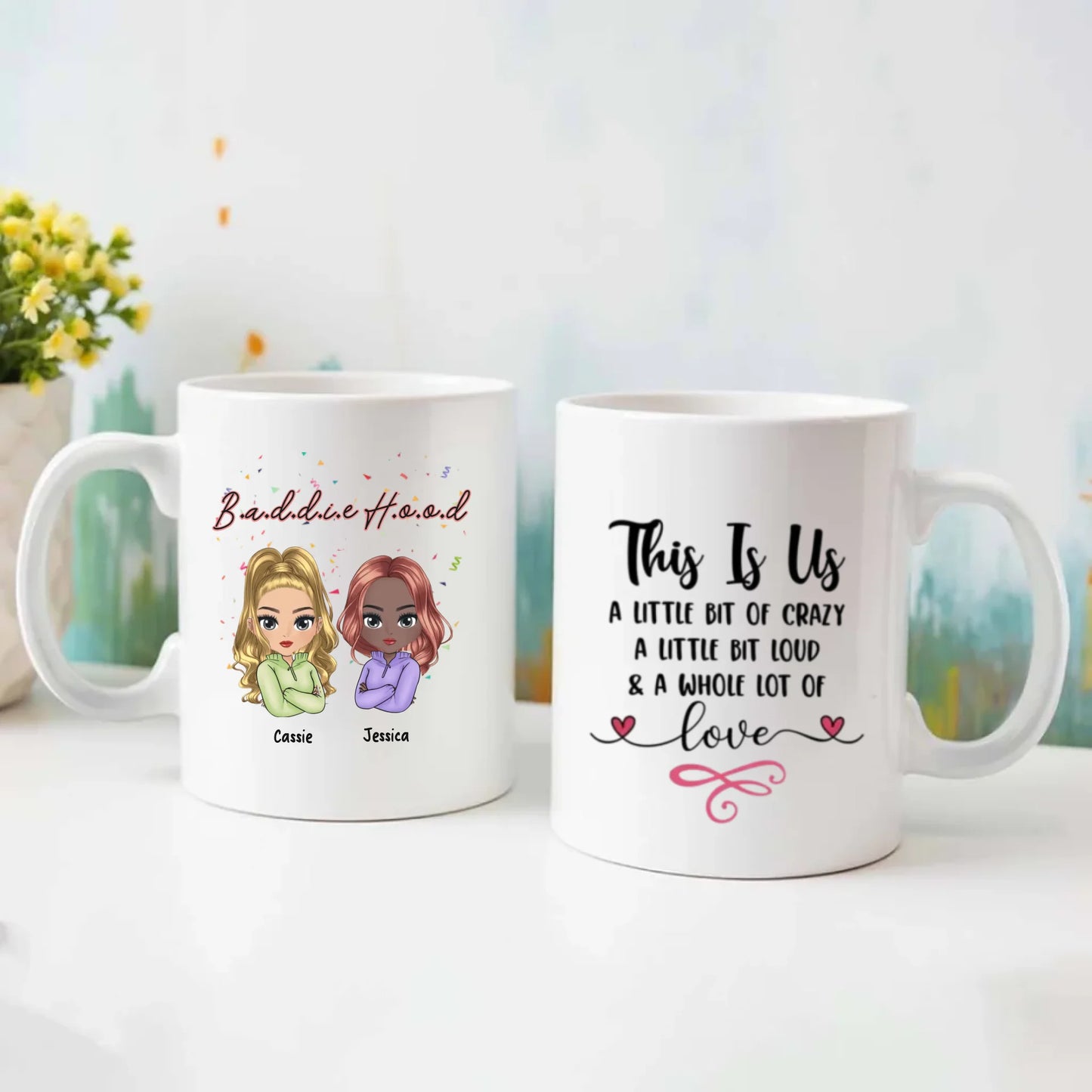 Personalized Bestie Mug with your personalization details. A heartfelt gift for every morning. Ceramic, dishwasher safe. Free shipping over $50.